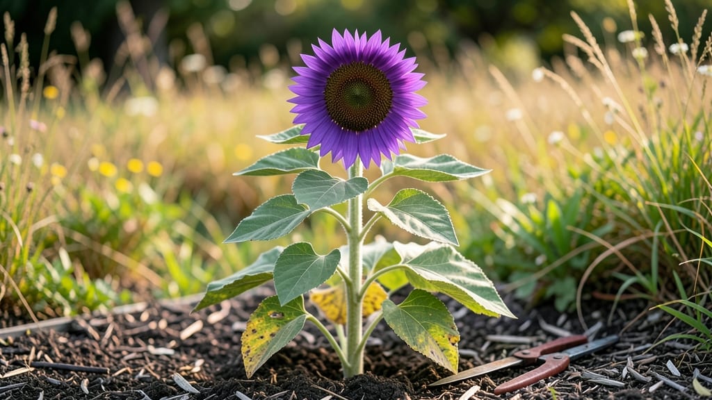 Purple Teddy Bear Sunflowers: Whimsical Height and Bold Petal Drama