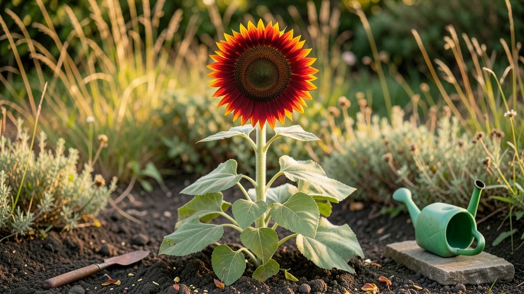 Red Sunflower Images: Bold Vertical Accents for Garden Drama